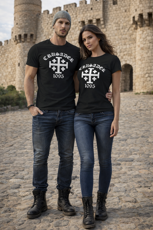 Christian Catholic Templar Knights T-Shirt – Crusader Jerusalem Cross 1095 Emblem Tee
