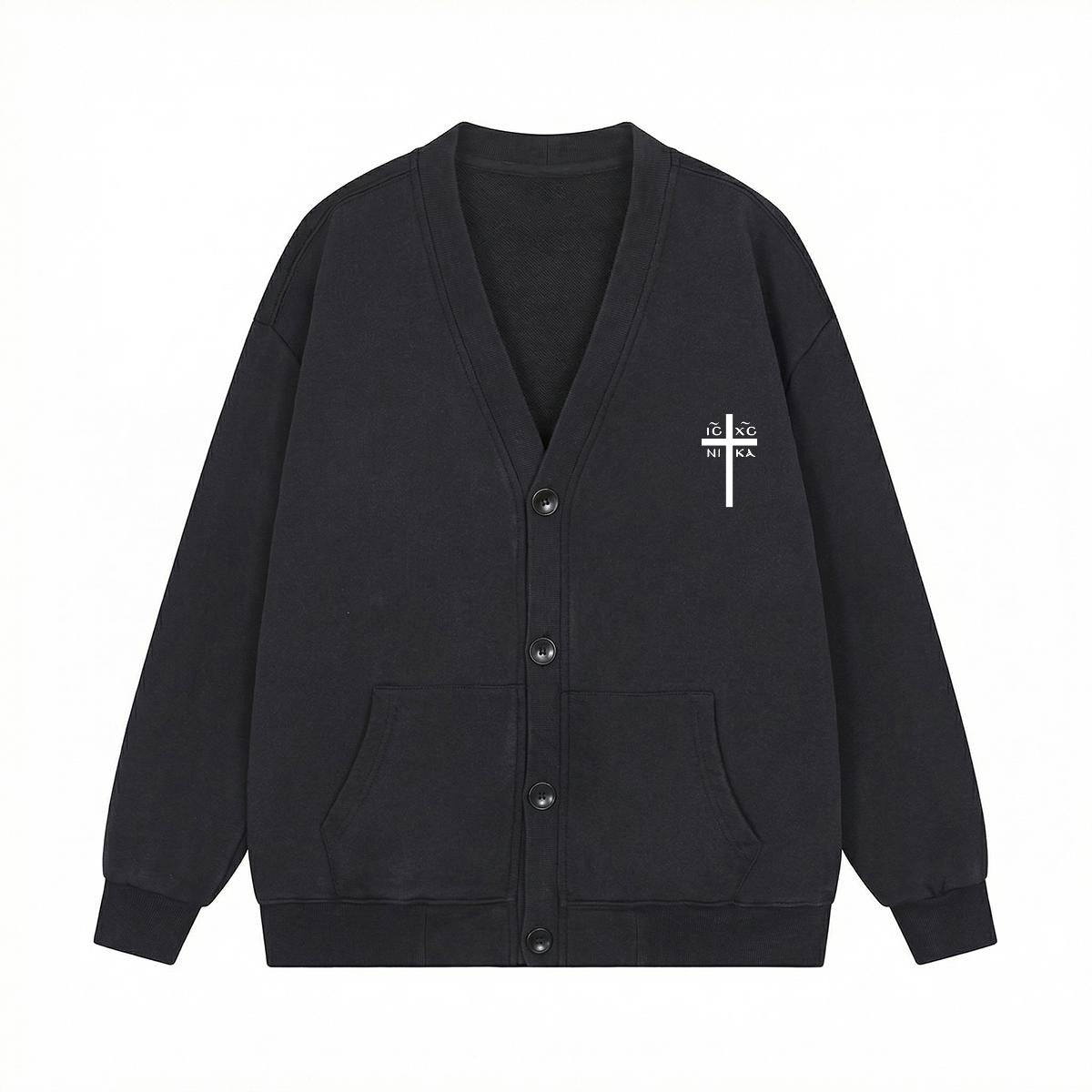 Orthodox Cross Cardigan Christian Button-up Cotton Sweater