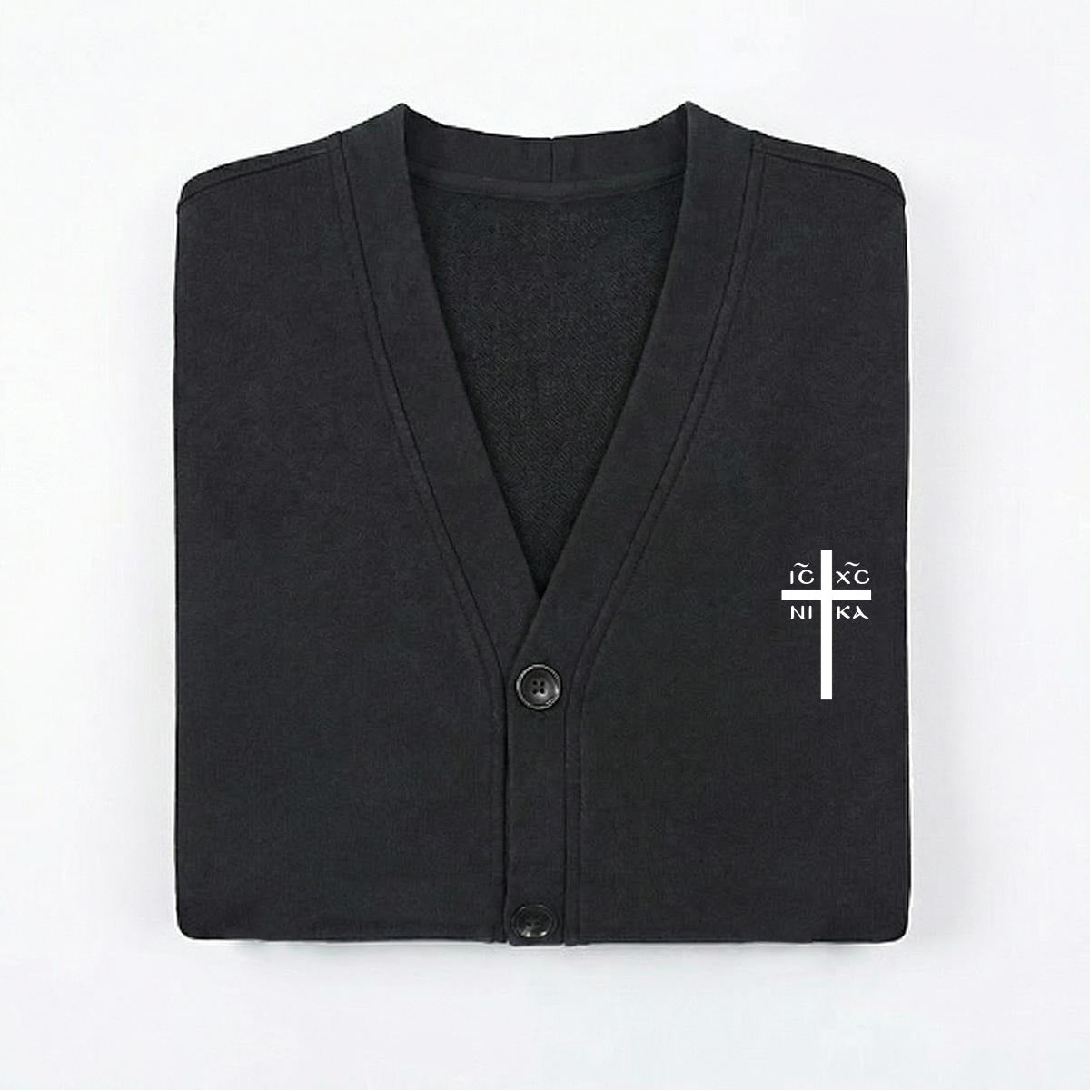 Orthodox Cross Cardigan Christian Button-up Cotton Sweater