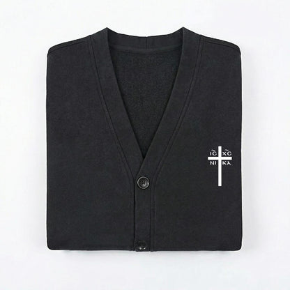 Orthodox Cross Cardigan Christian Button-up Cotton Sweater