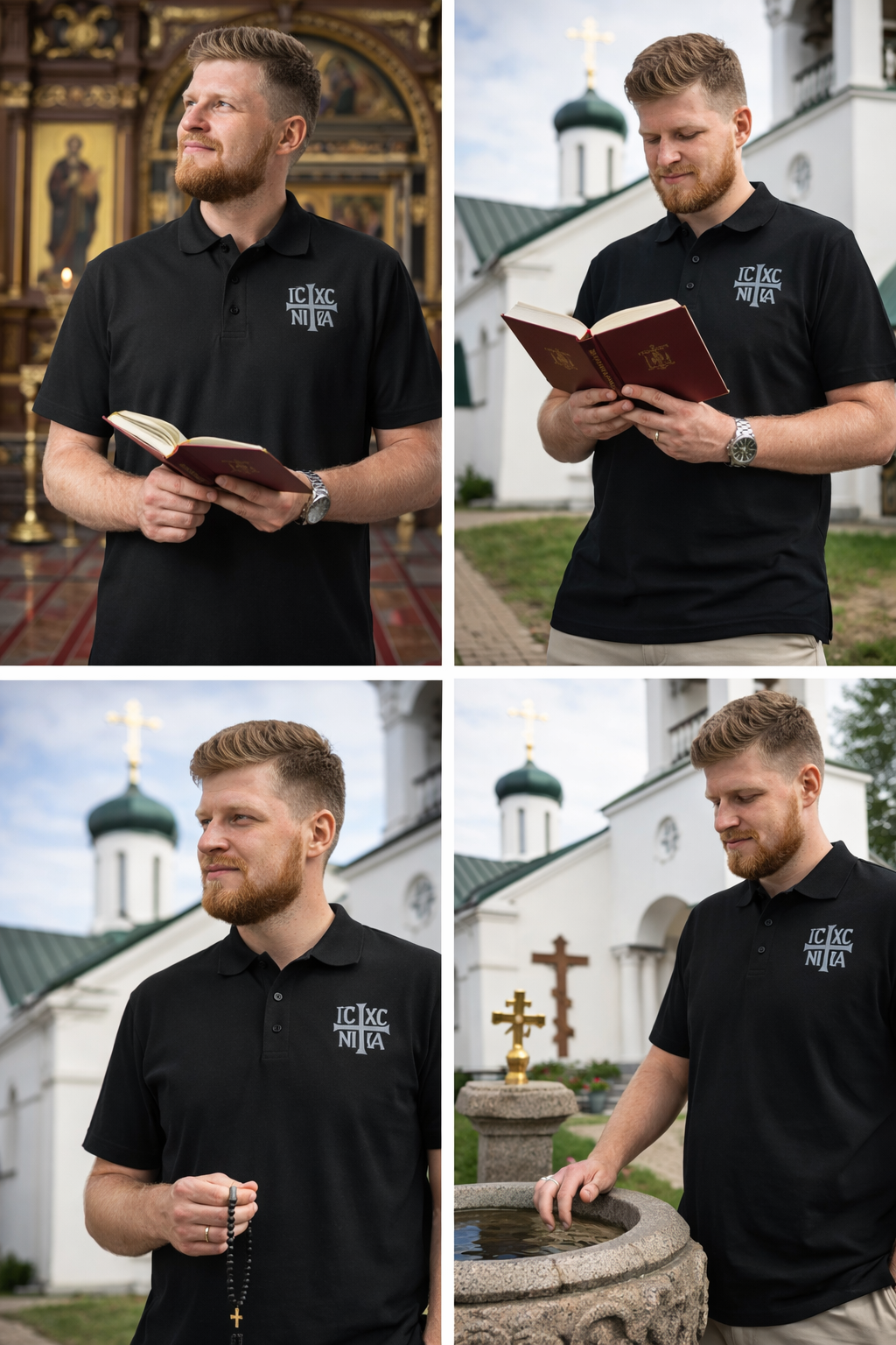 IC XC NI KA Orthodox Cross Polo Shirt Black Embroidered Christogram Unisex
