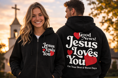 Jesus Loves You Hoodie Christian Faith Zip Up Sweatshirt Jacket