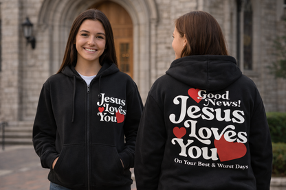 Jesus Loves You Hoodie Christian Faith Zip Up Sweatshirt Jacket