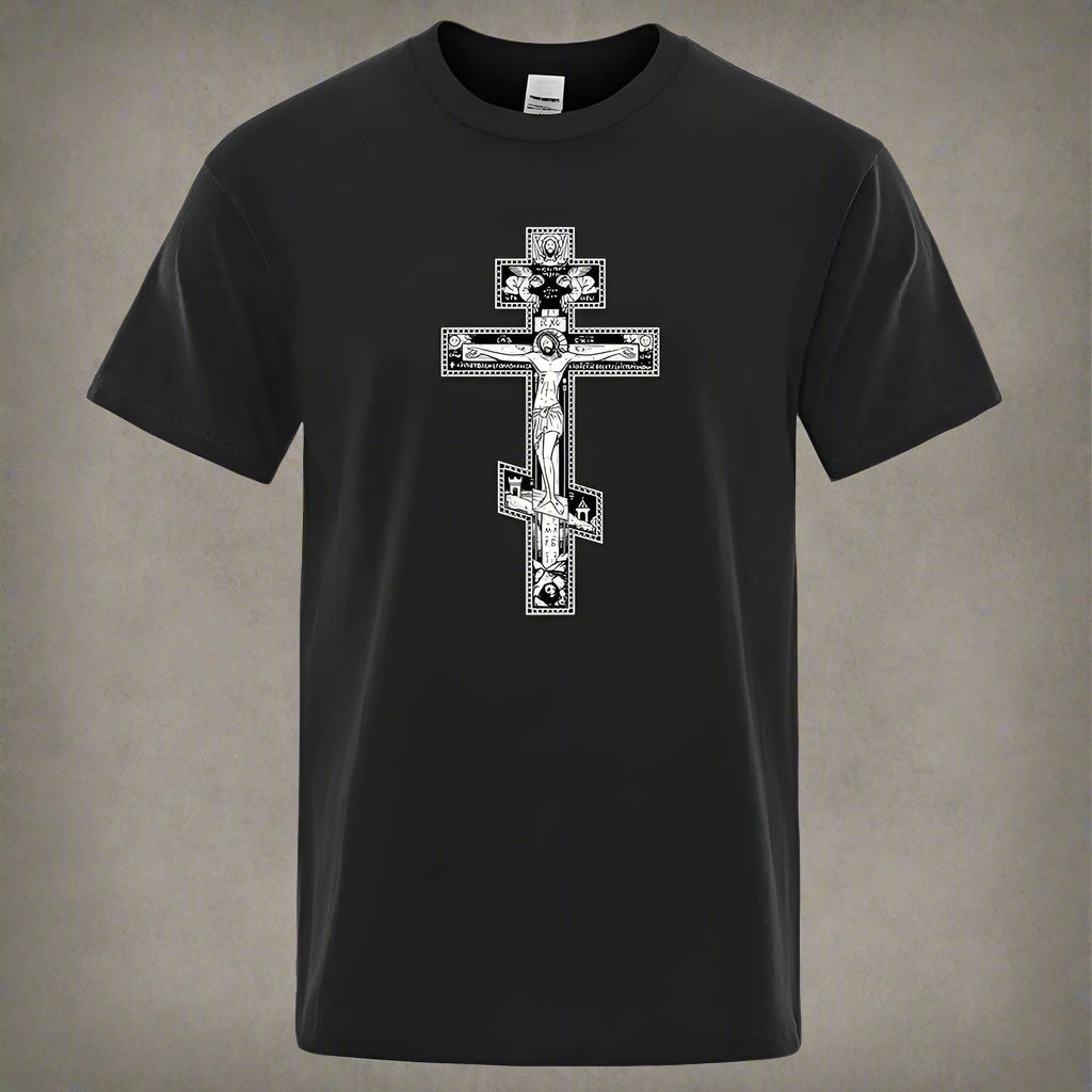 Men’s Orthodox Cross Jesus Christ T-Shirt – Gothic Christian Angel Print
