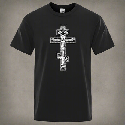 Men’s Orthodox Cross Jesus Christ T-Shirt – Gothic Christian Angel Print