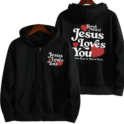 Jesus Loves You Hoodie Christian Faith Zip Up Sweatshirt Jacket