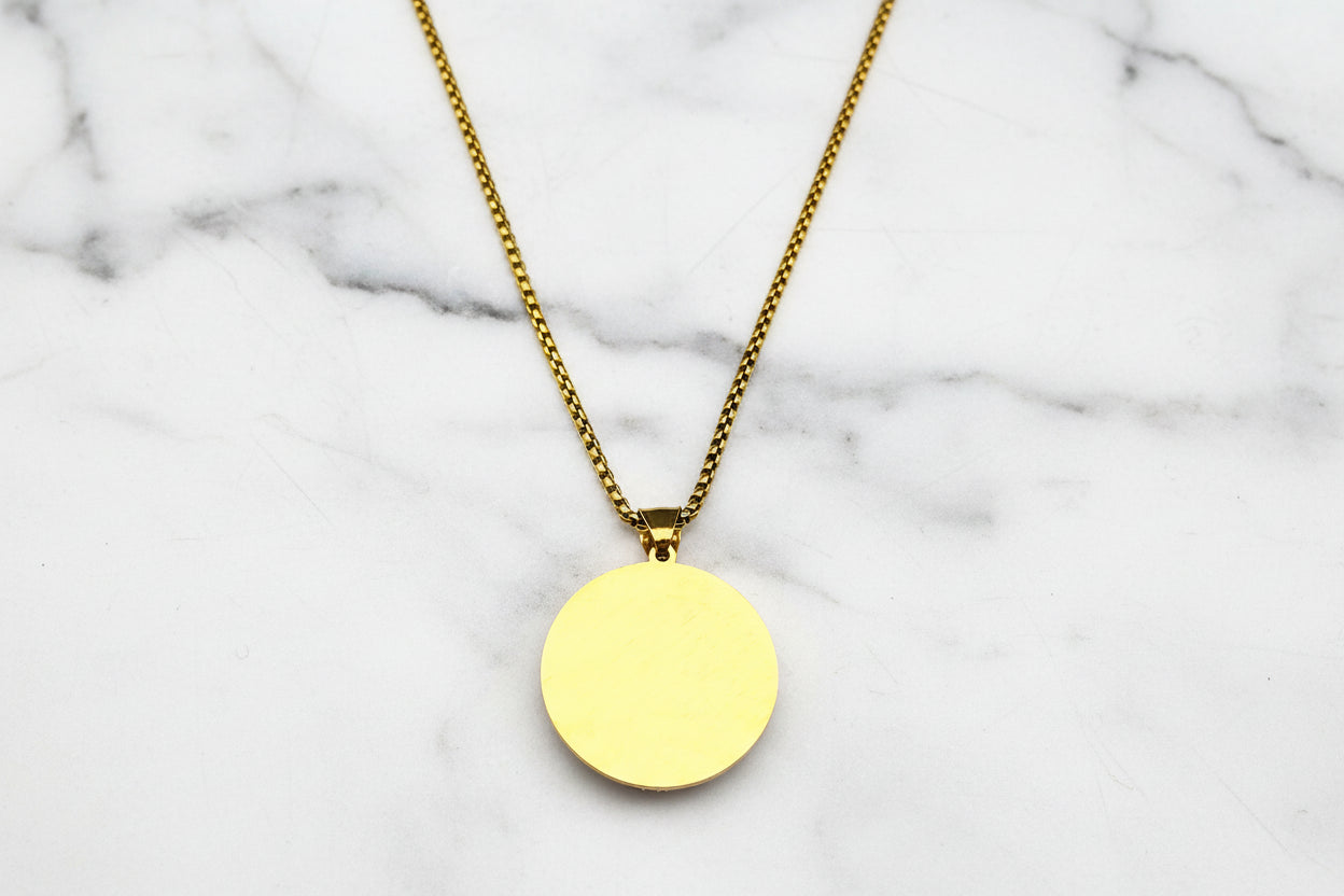 St Christopher Protect Us Necklace Gold Stainless Steel Glass Medal Pendant 60cm