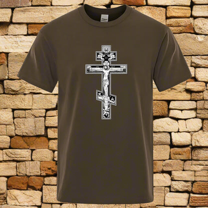 Men’s Orthodox Cross Jesus Christ T-Shirt – Gothic Christian Angel Print