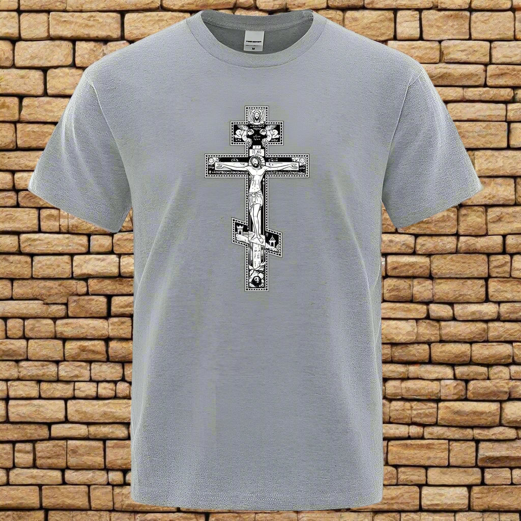 Men’s Orthodox Cross Jesus Christ T-Shirt – Gothic Christian Angel Print