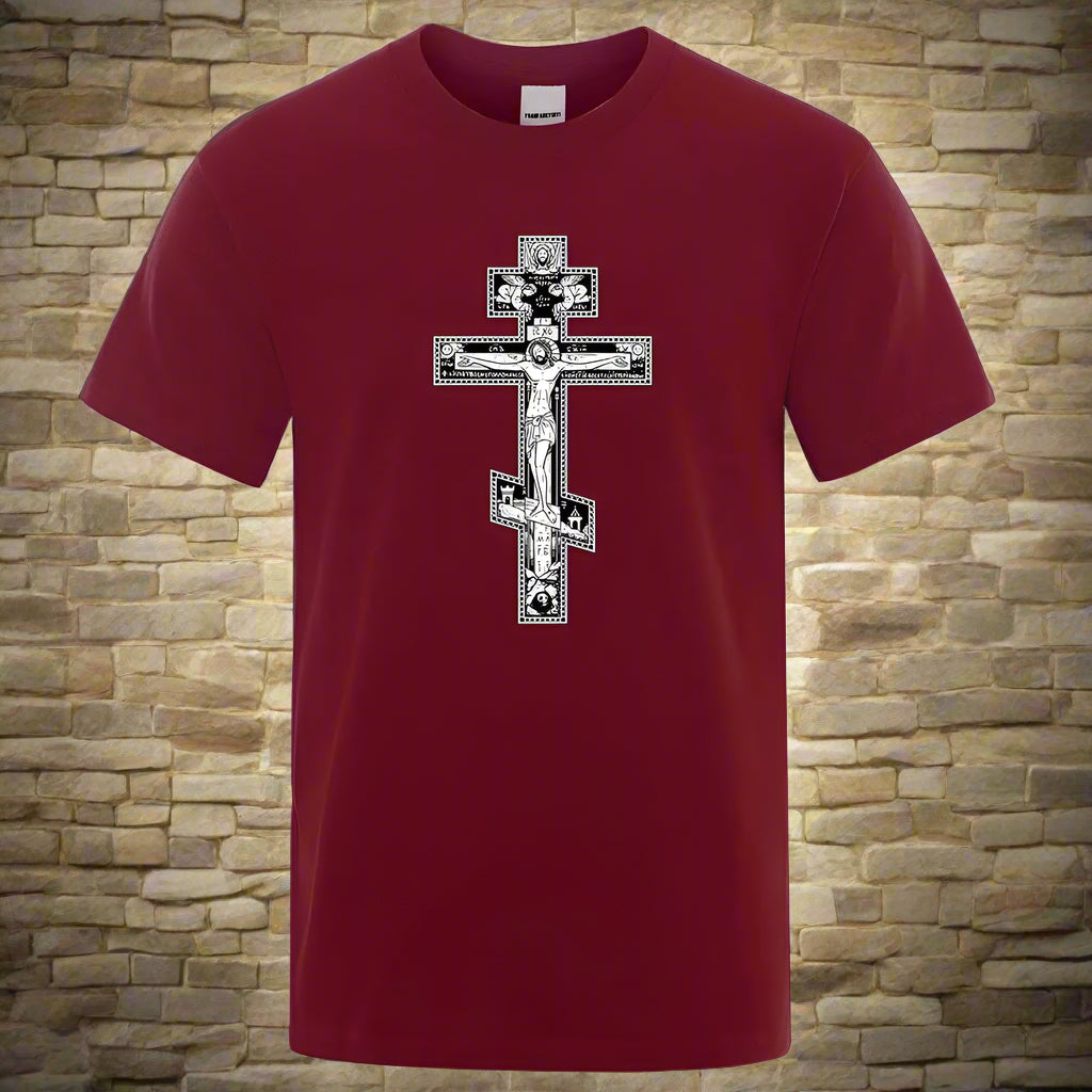 Men’s Orthodox Cross Jesus Christ T-Shirt – Gothic Christian Angel Print
