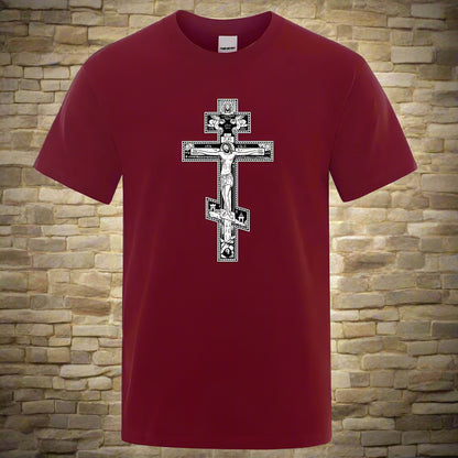 Men’s Orthodox Cross Jesus Christ T-Shirt – Gothic Christian Angel Print