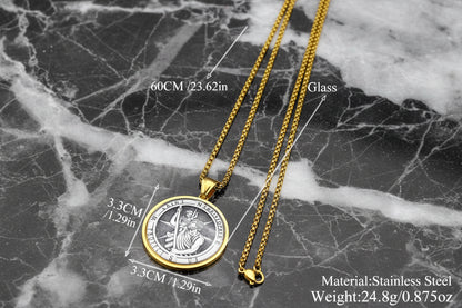 St Christopher Protect Us Necklace Gold Stainless Steel Glass Medal Pendant 60cm
