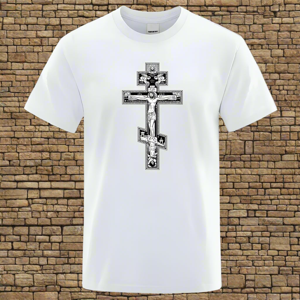 Men’s Orthodox Cross Jesus Christ T-Shirt – Gothic Christian Angel Print