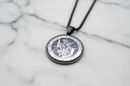 St Christopher Protect Us Necklace Gold Stainless Steel Glass Medal Pendant 60cm