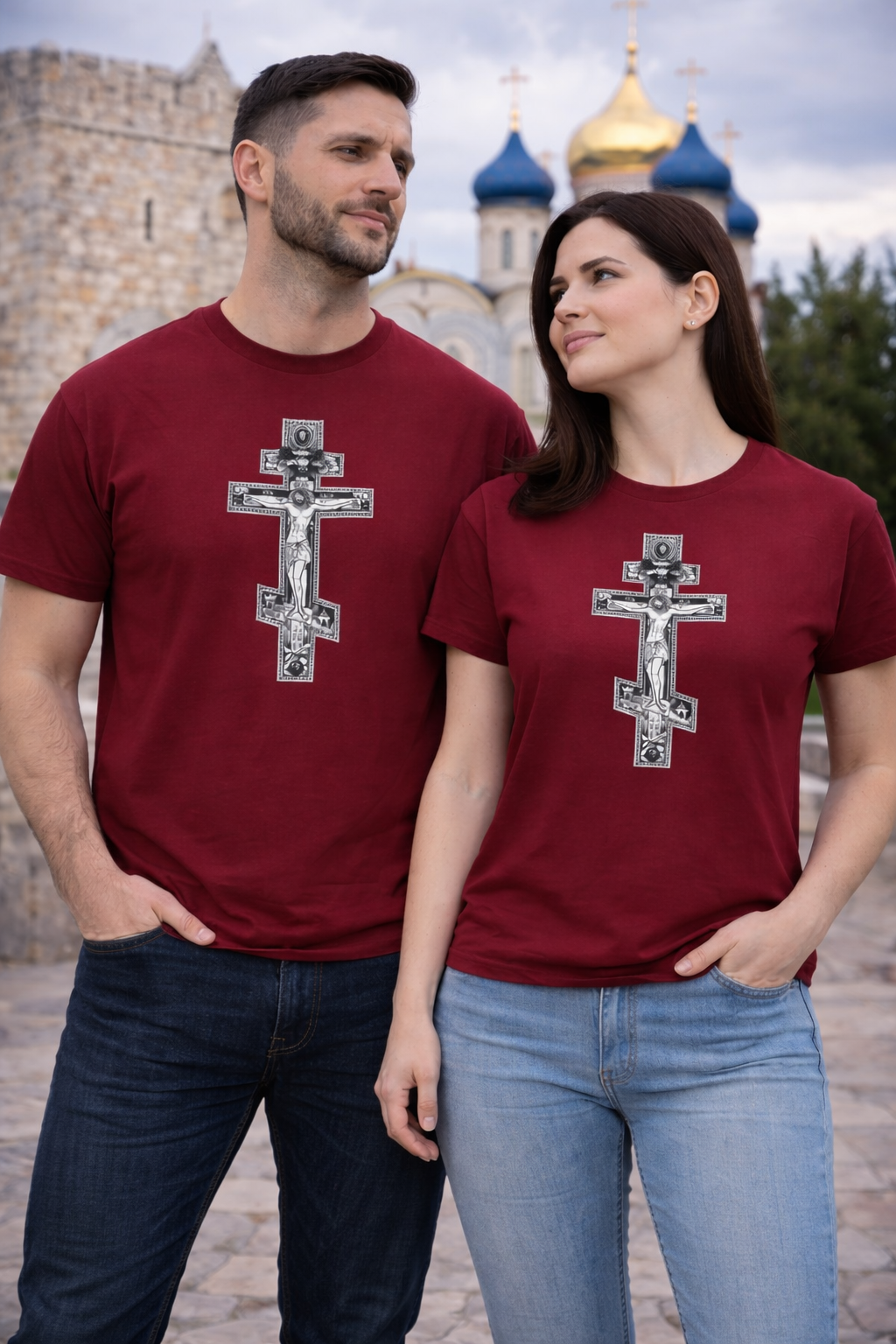 Men’s Orthodox Cross Jesus Christ T-Shirt – Gothic Christian Angel Print
