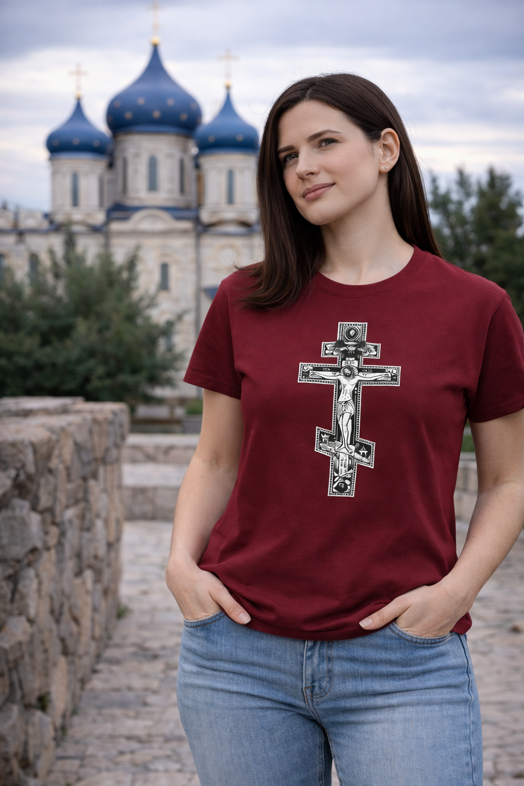 Men’s Orthodox Cross Jesus Christ T-Shirt – Gothic Christian Angel Print