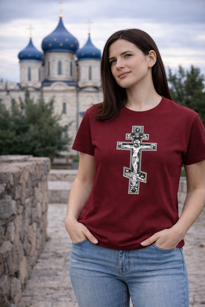 Men’s Orthodox Cross Jesus Christ T-Shirt – Gothic Christian Angel Print
