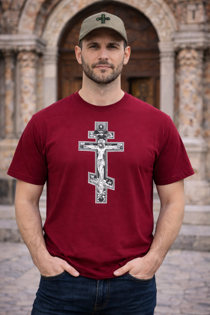 Men’s Orthodox Cross Jesus Christ T-Shirt – Gothic Christian Angel Print