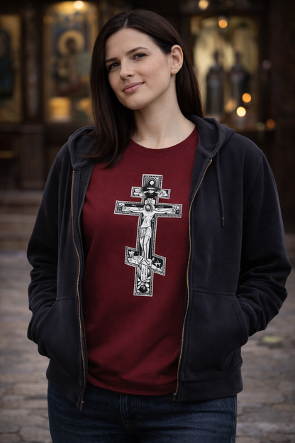 Men’s Orthodox Cross Jesus Christ T-Shirt – Gothic Christian Angel Print