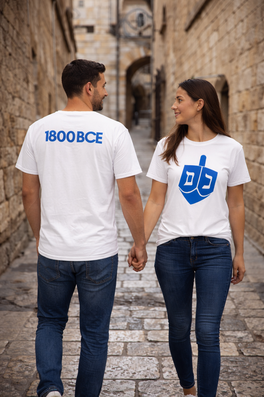 Men’s Blue Dreidel T-Shirt Jewish Heritage Tee 1800BCE Judaism