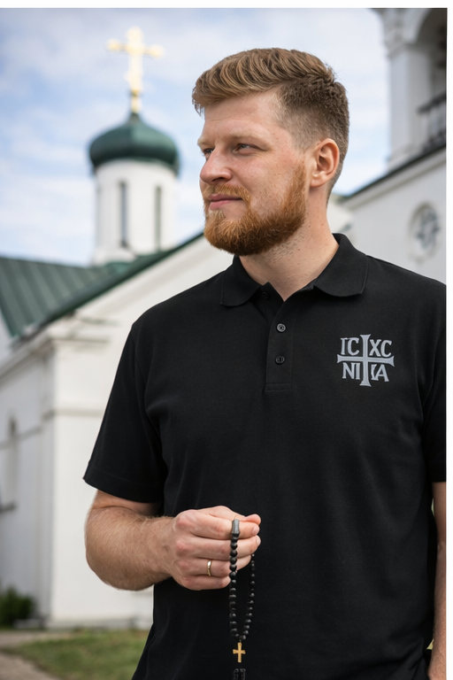IC XC NI KA Orthodox Cross Polo Shirt Black Embroidered Christogram Unisex