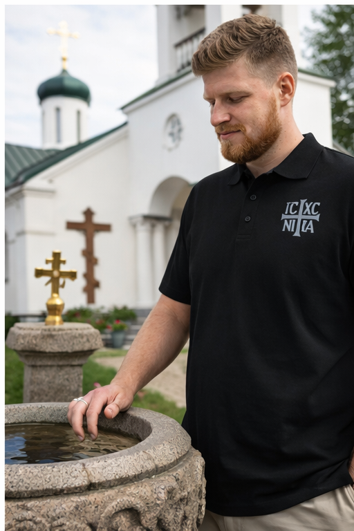 IC XC NI KA Orthodox Cross Polo Shirt Black Embroidered Christogram Unisex