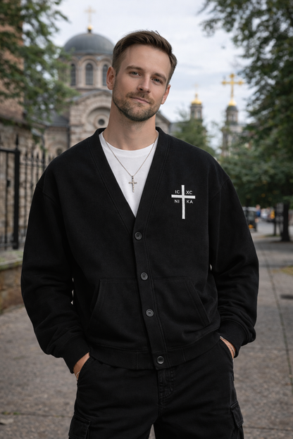 Orthodox Cross Cardigan Christian Button-up Cotton Sweater